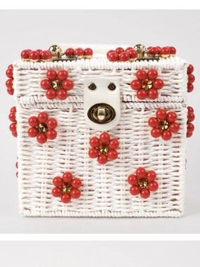 Daisy Embellished Straw Bucket Bag | Rattan Flower Box Purse by Jenna Lee NEW